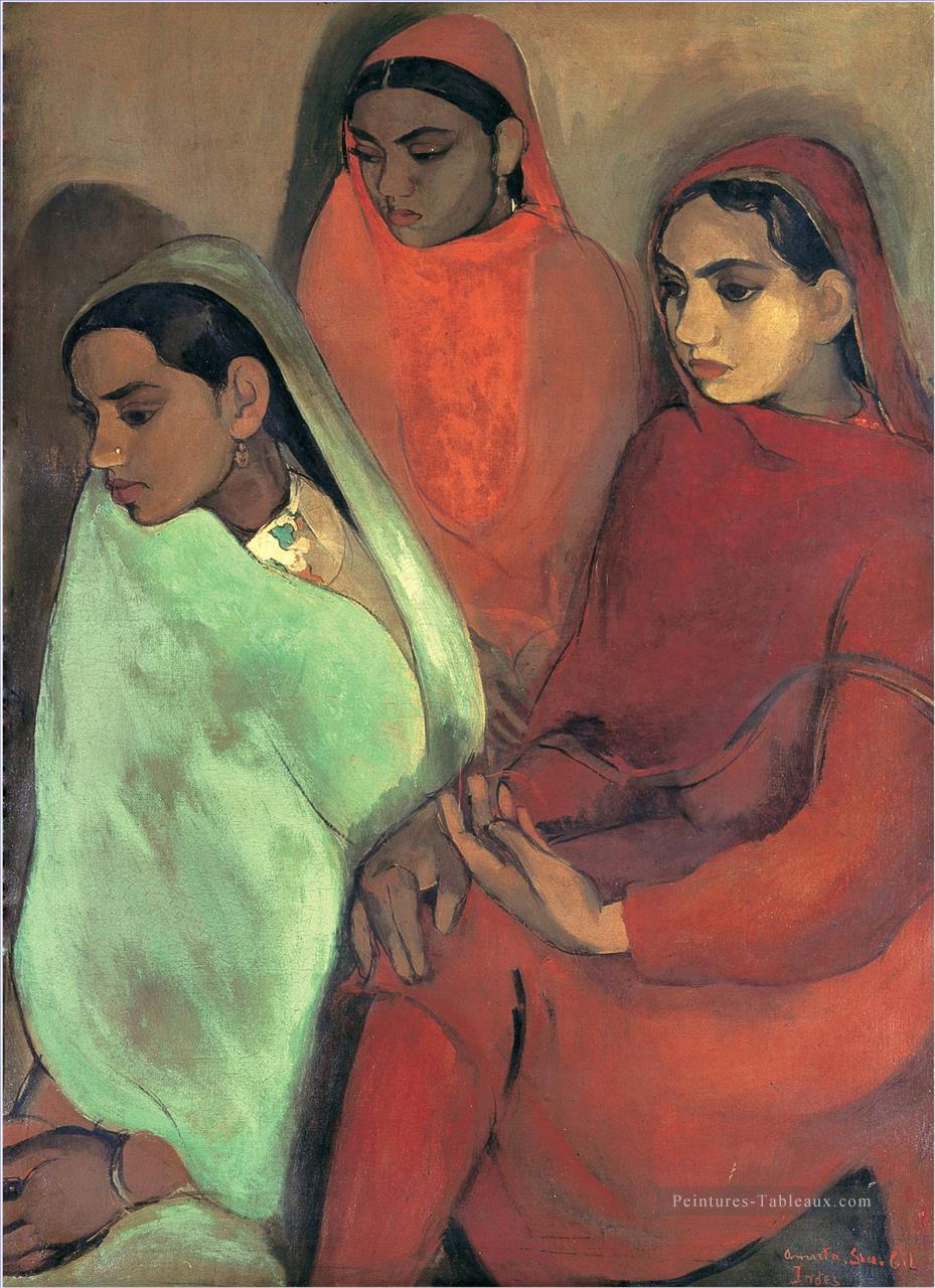 Amrita Sher Gil Groupe de Trois Filles Indienne Peintures à l'huile